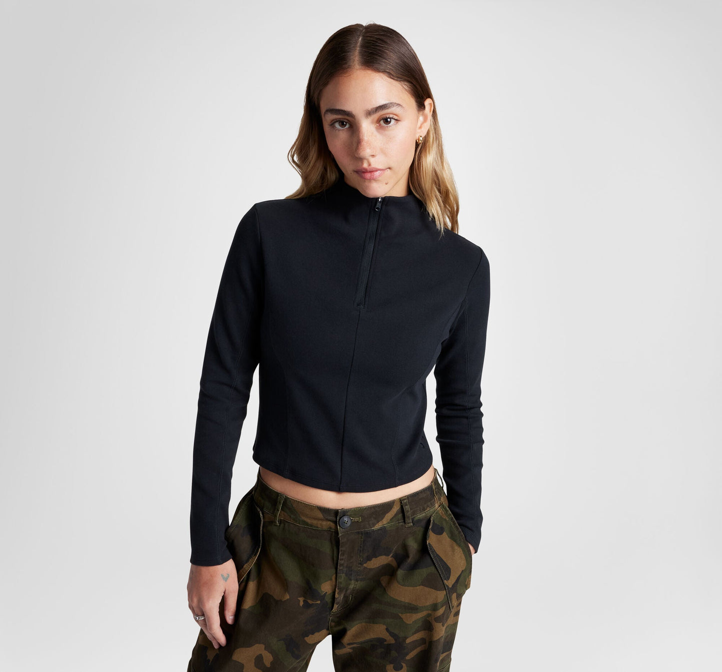 Half-Zip Mock Neck Long Sleeve Top