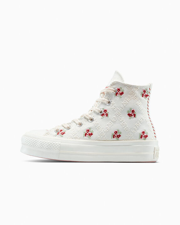 Chuck Taylor All Star Lift Platform Rose Cross Stitch High Top