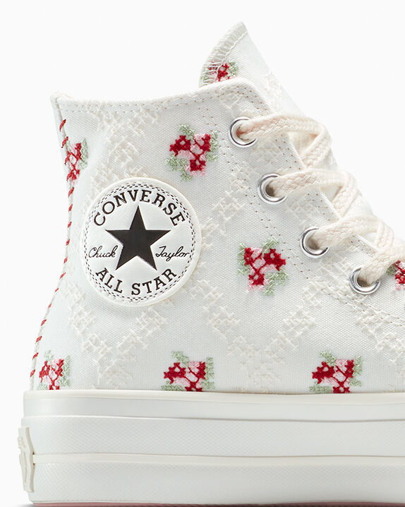 Chuck Taylor All Star Lift Platform Rose Cross Stitch High Top