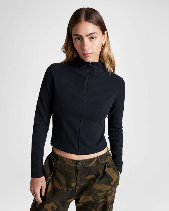 Half-Zip Mock Neck Long Sleeve Top